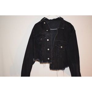 Cropped black denim jacket
